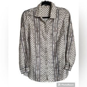 J McLaughlin Signature Print Silk Button Down Blouse/Shirt Size M